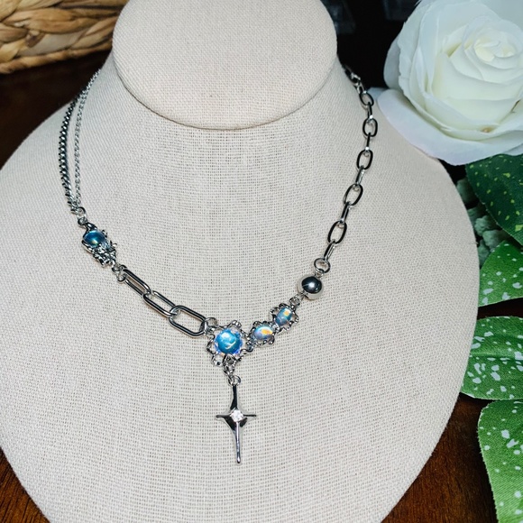 Mixed Style Moonstone Stainless Steel Paperclip Chain Link Pendant Necklace - Picture 1 of 14